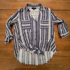 Nautica Blue and White Striped Women's Button Down Shirt